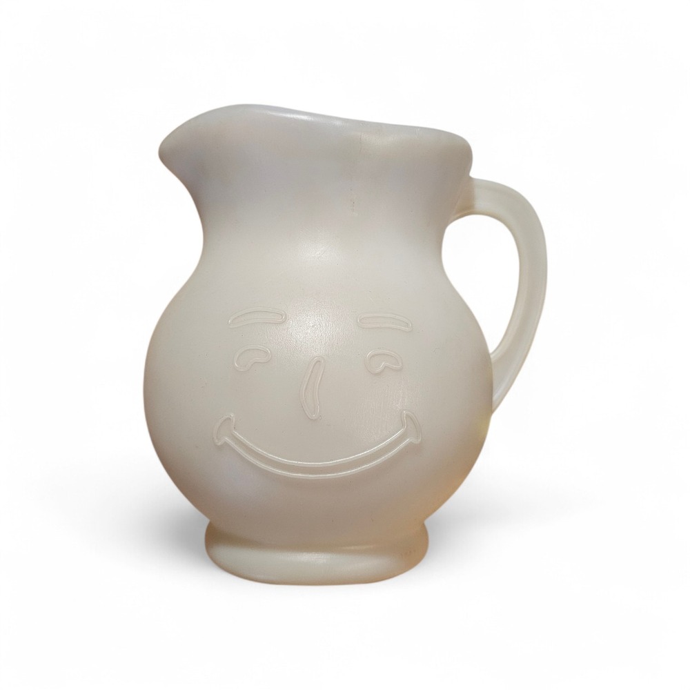 Vintage 1984 Kool Aid Man Face 2qt. White (Opaque) Plastic Pitcher 7.5" Tall